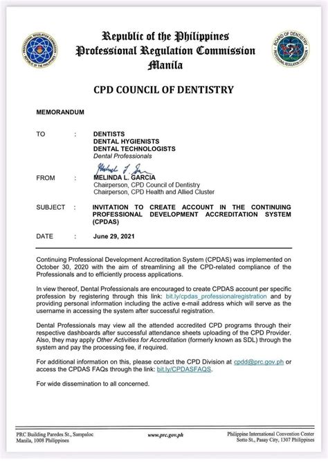 CPD COUNCIL OF DENTISTRY MEMORANDUM – Pinoydental.